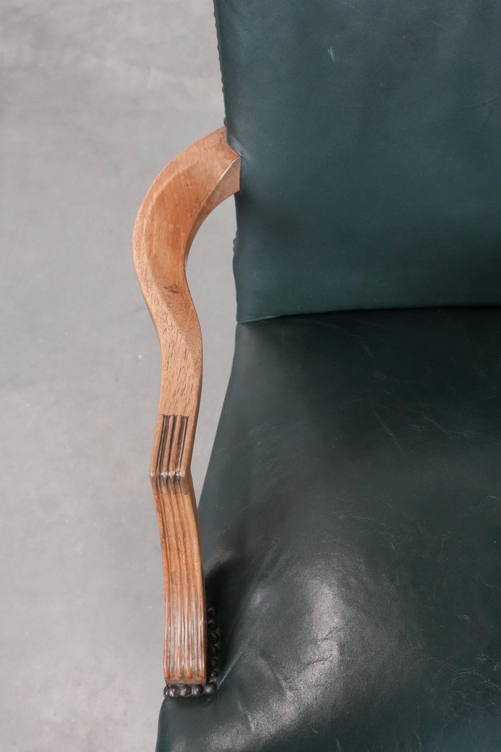 Old English cowhide and wooden Gainsborough side/desk chair