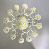 Venetian chandelier in multicolored Murano glass predominantly milky white, 12 arms of light