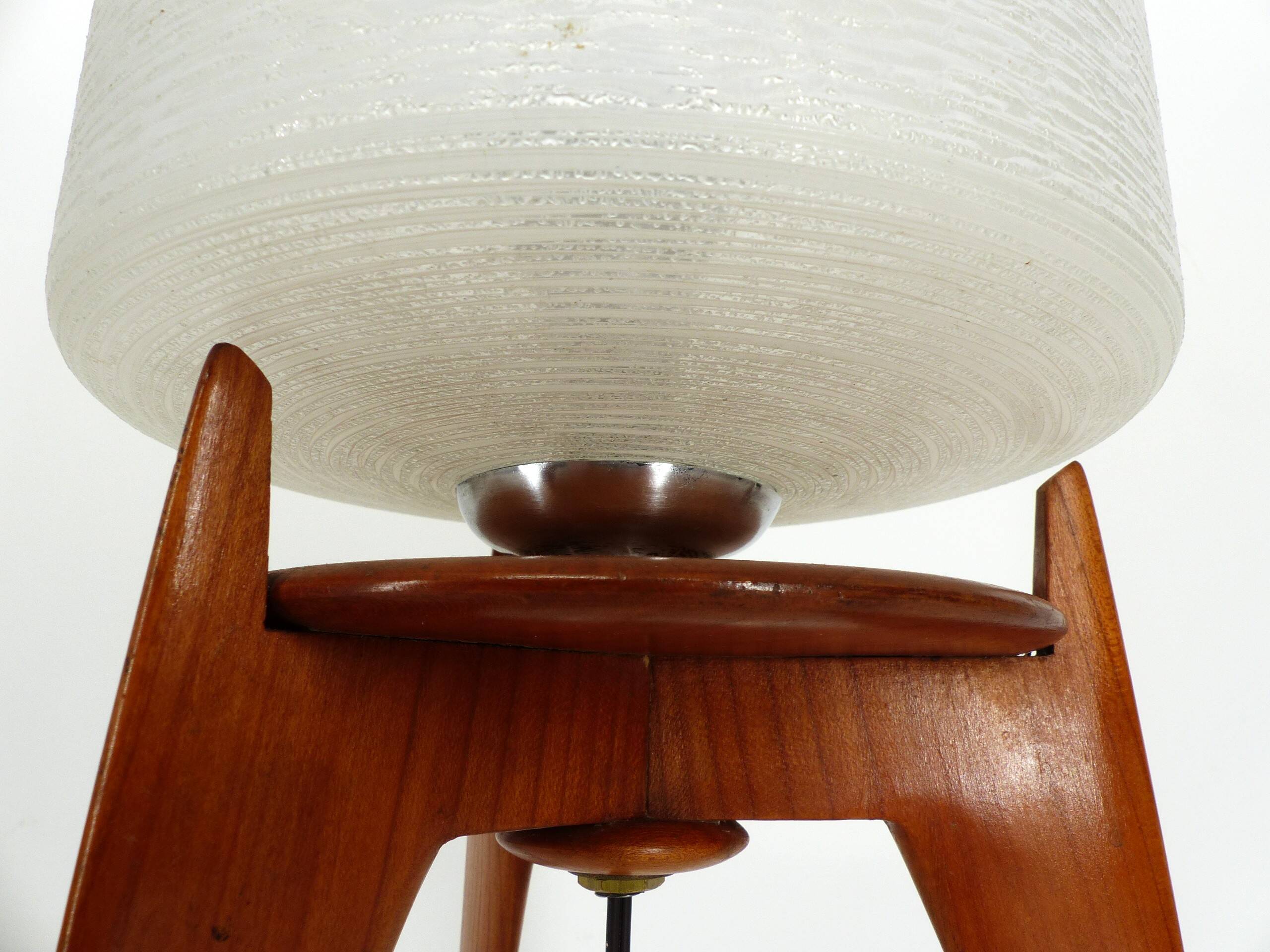 Vintage tripod table lamp wood and glass 1950 France