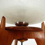 Vintage tripod table lamp wood and glass 1950 France