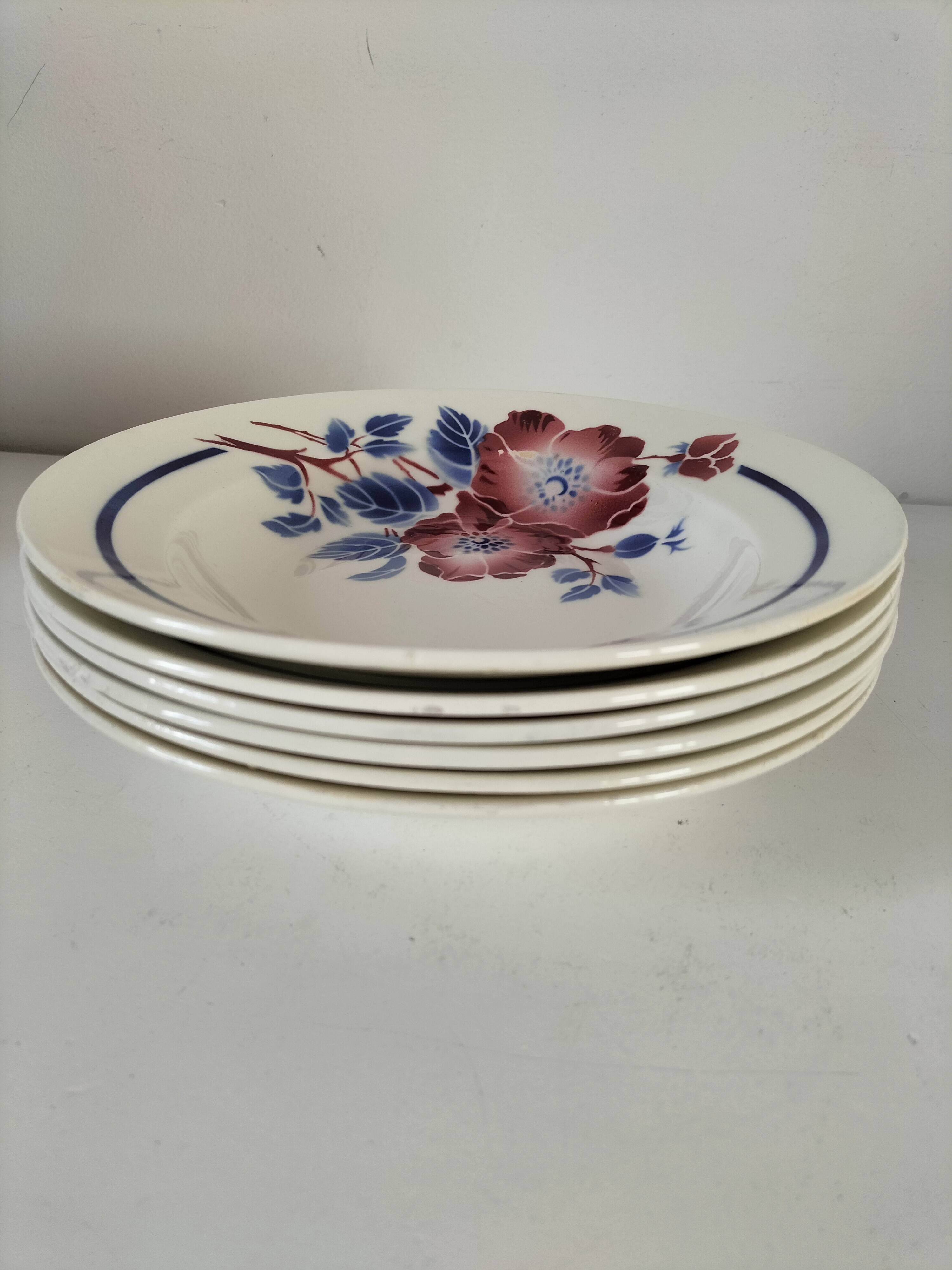6 antique deep plates K & G Lunéville – Régine model, 1960s