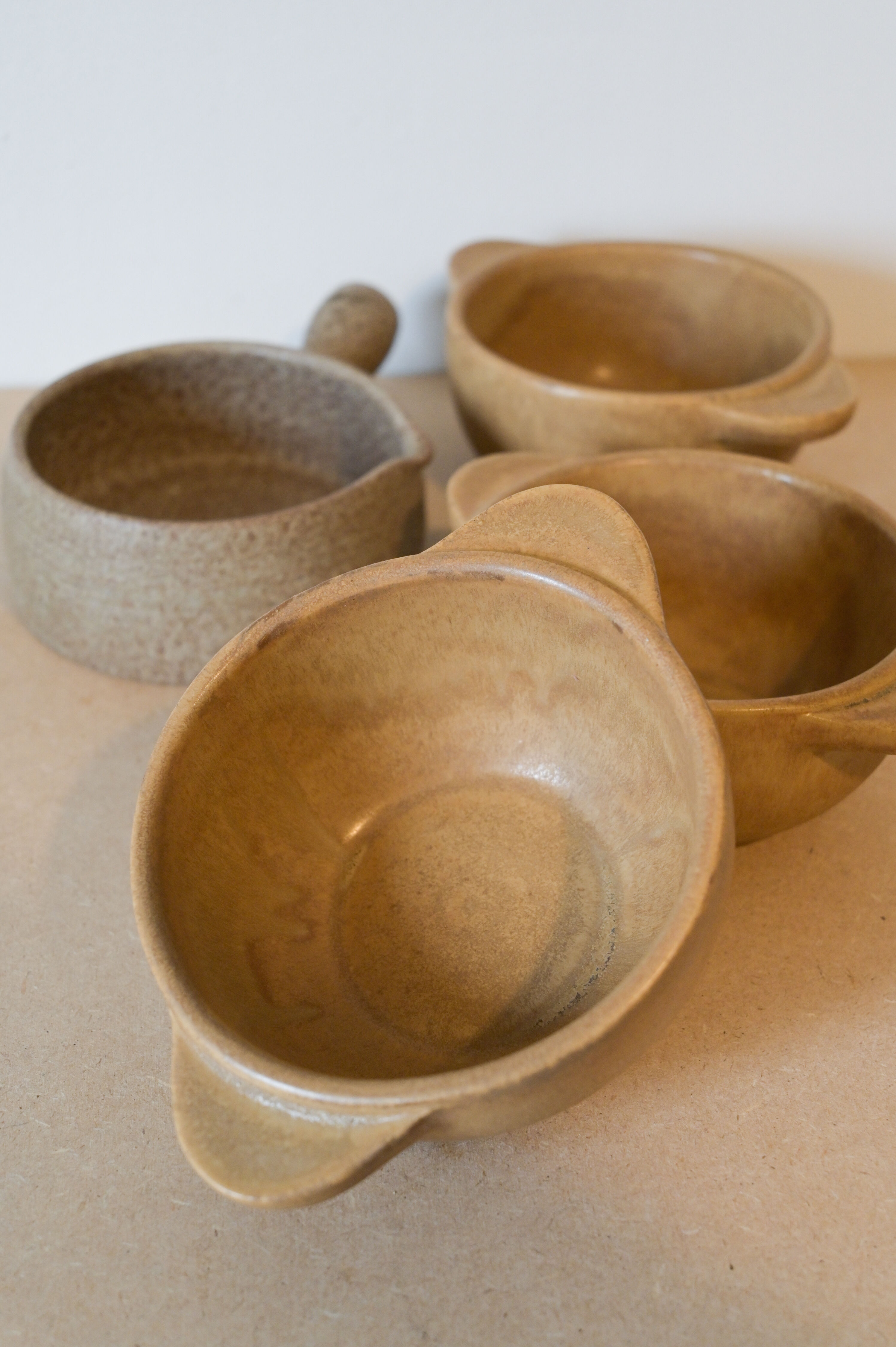 Set caquelon and 3 stoneware bowls