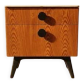 Table de chevet entièrement restaurée par Jindřich Halabala pour ÚP Závody, moderne du milieu du siècle, années 1950, Tchécoslovaquie, 55 × 51 × 37 cm