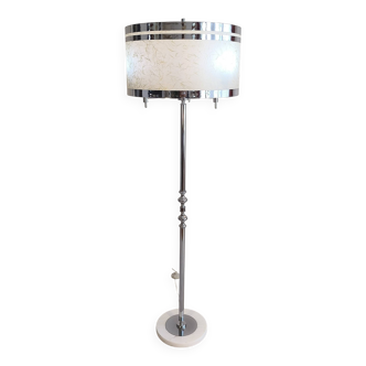 Magnificent 70s Italian chrome floor lamp with 3 lights and white marble base