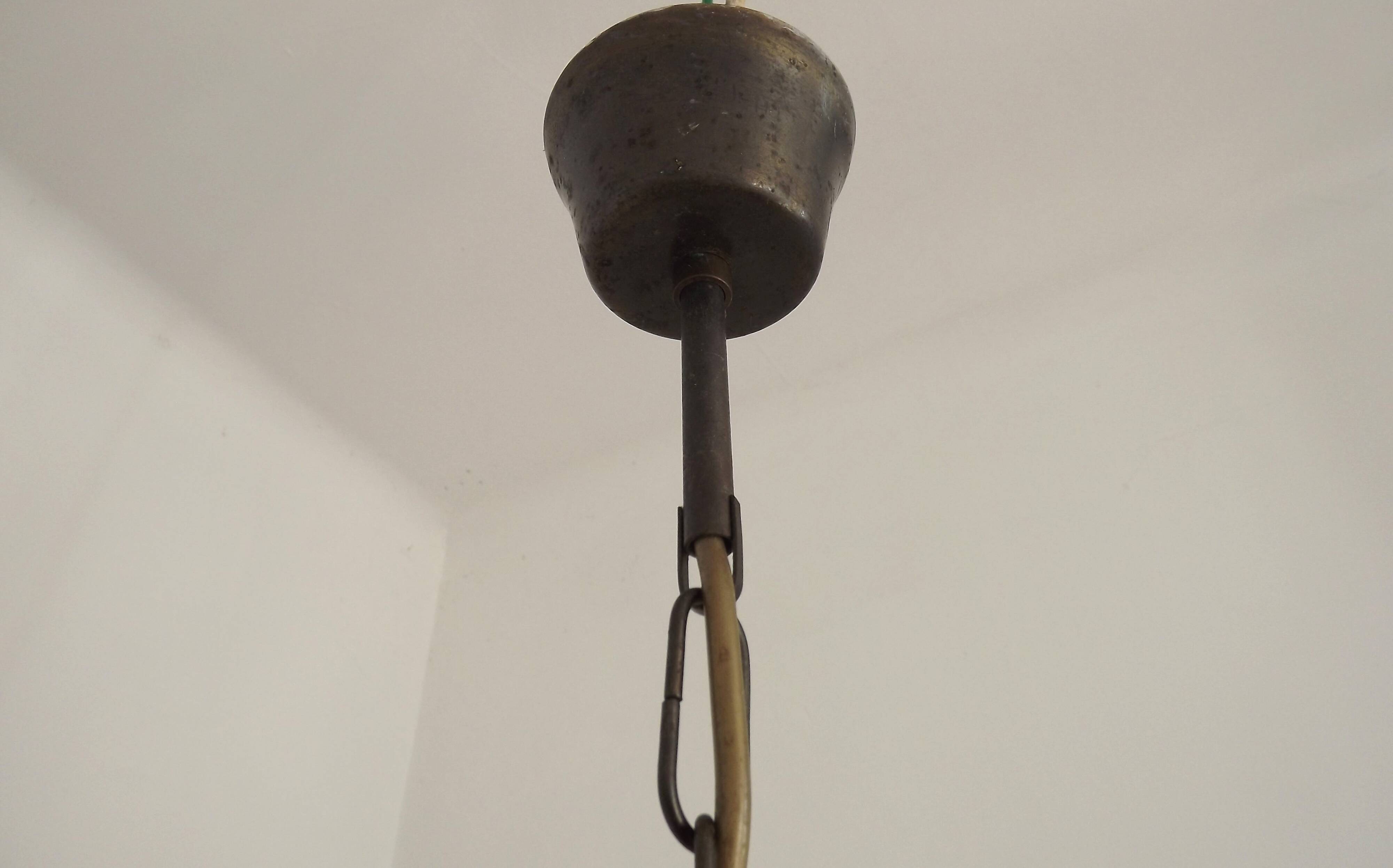 French Vintage Retro Bronze Effect Metal 3 Light Chandelier Glass Shade