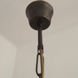 French Vintage Retro Bronze Effect Metal 3 Light Chandelier Glass Shade