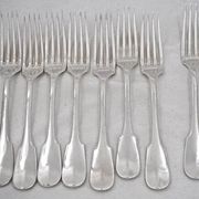 Christofle Cluny, 8 table forks, 20.5 cm, silver-plated metal, excellent condition.