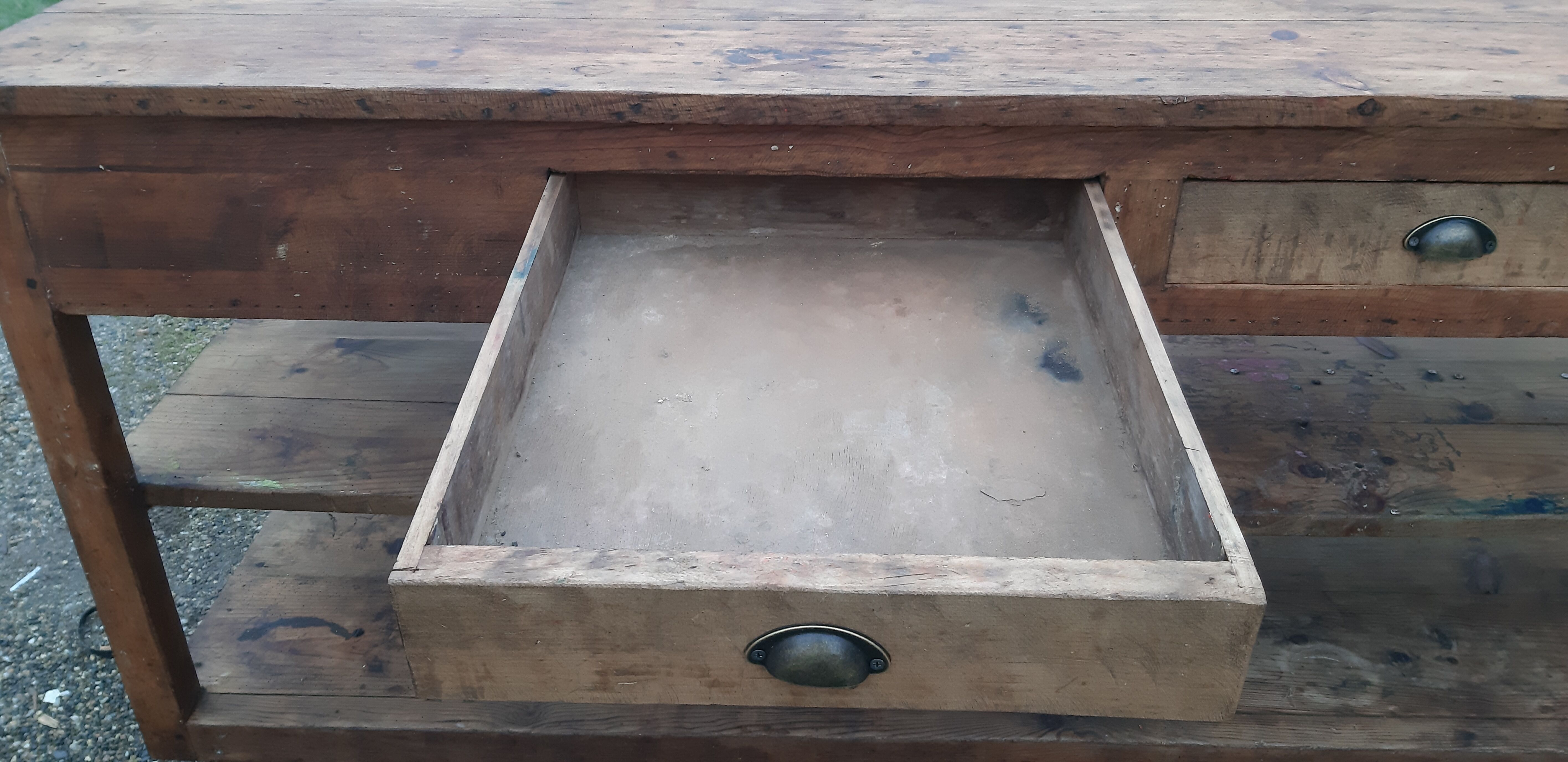 Pine Drapier Table, 2 Drawers, 2 Floors