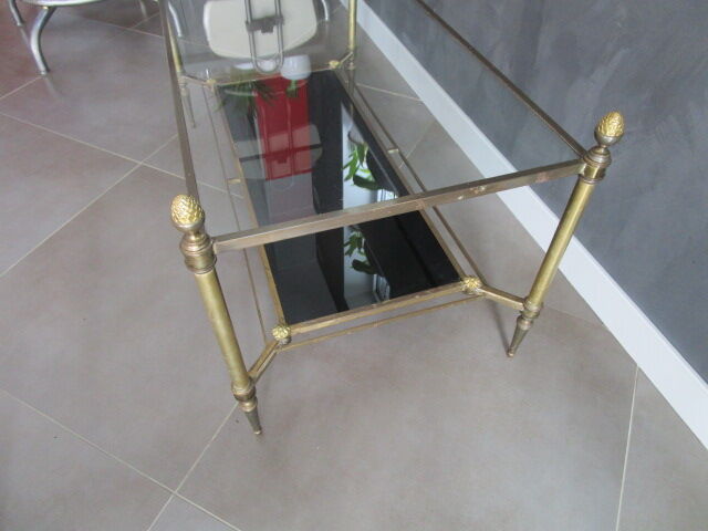 Coffee table 70's glass and brass Hollywood regency style