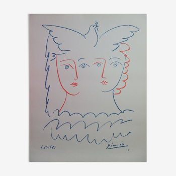 Pablo PICASSO : Couple à la colombe, Lithographie signée