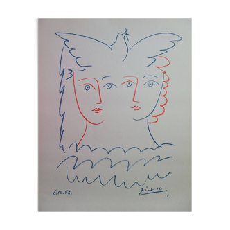 Pablo PICASSO: Couple with a dove, signed lithograph