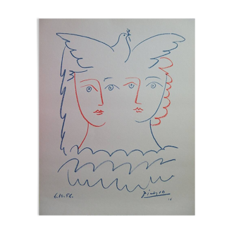 Pablo PICASSO : Couple à la colombe, Lithographie signée