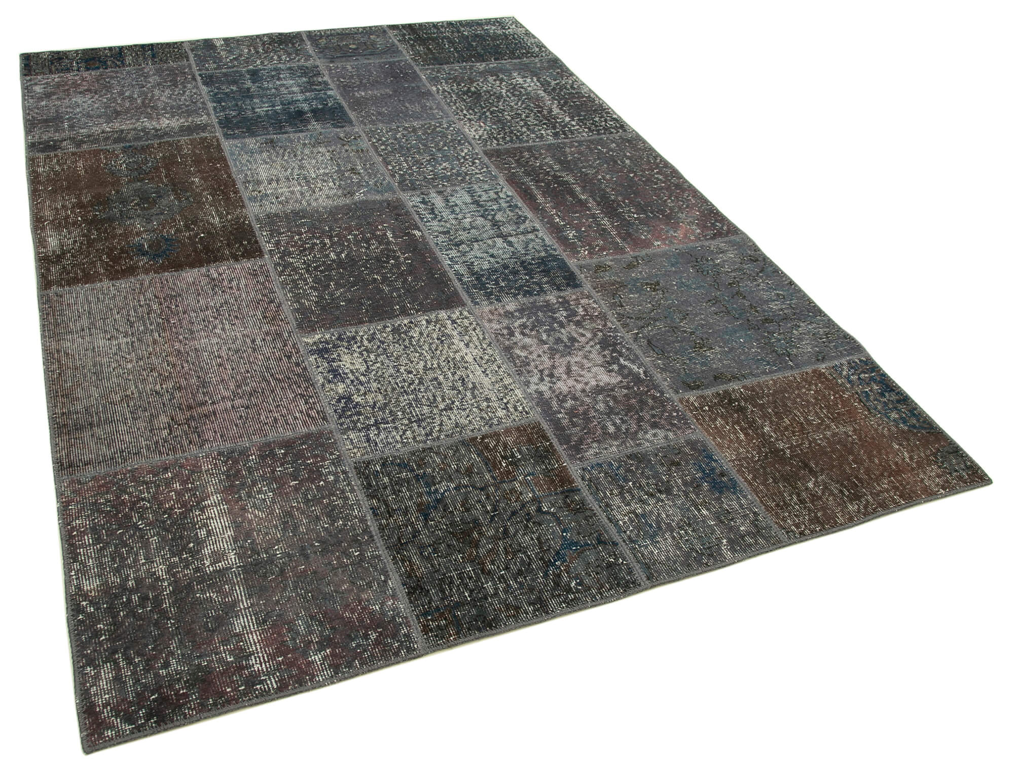 Handmade Oriental Contemporary 170 cm x 240 cm Grey Patchwork Carpet