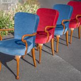 English lounge 4 armchairs and a coffee table Queen Anne armchairs blue and red fabric