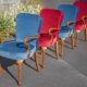 English lounge 4 armchairs and a coffee table Queen Anne armchairs blue and red fabric
