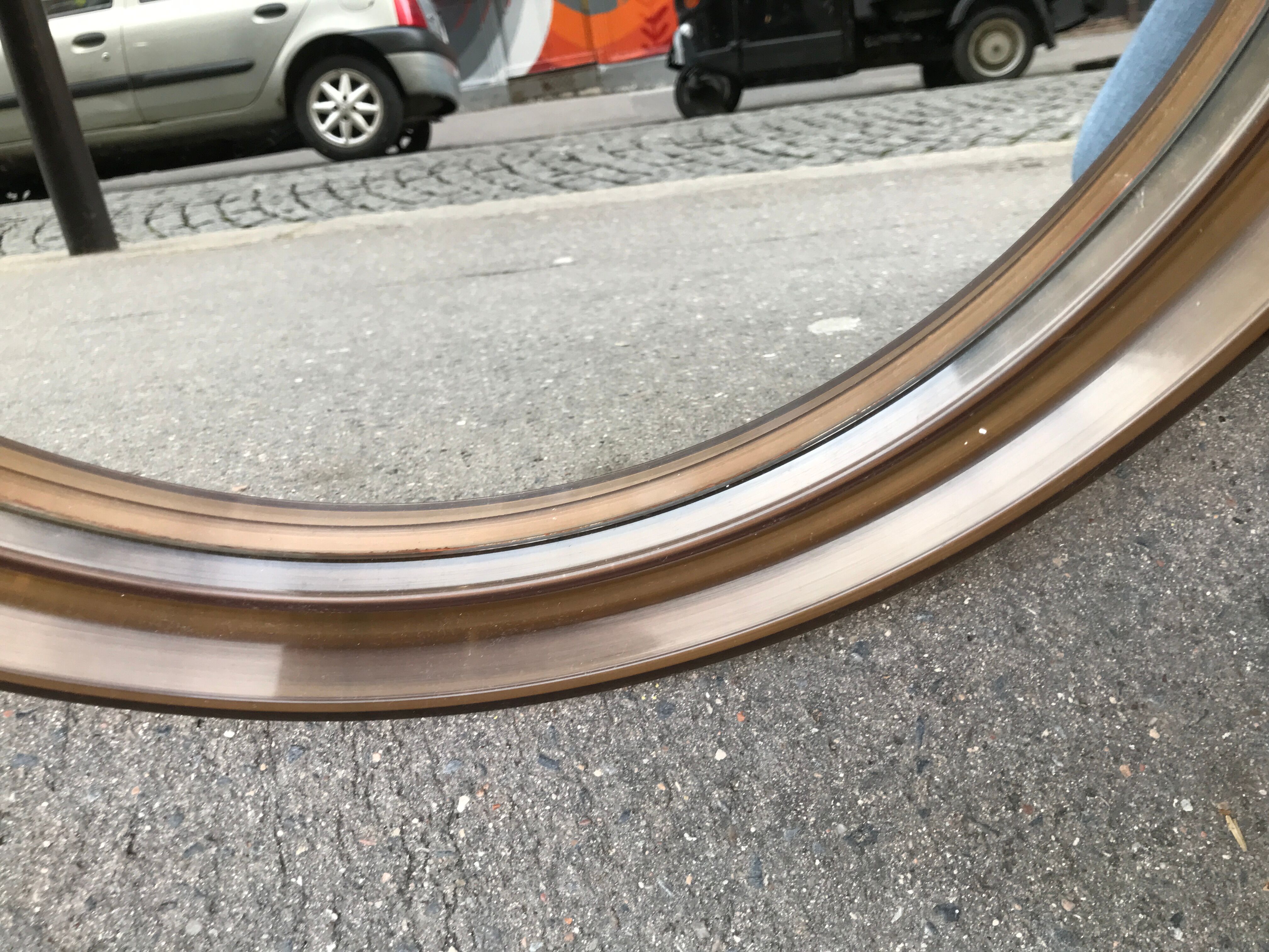Round mirror plexiglass smoked gilac 1970 brown 40 cm