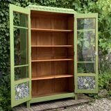 1930s khaki Parisian art deco glass cabinet