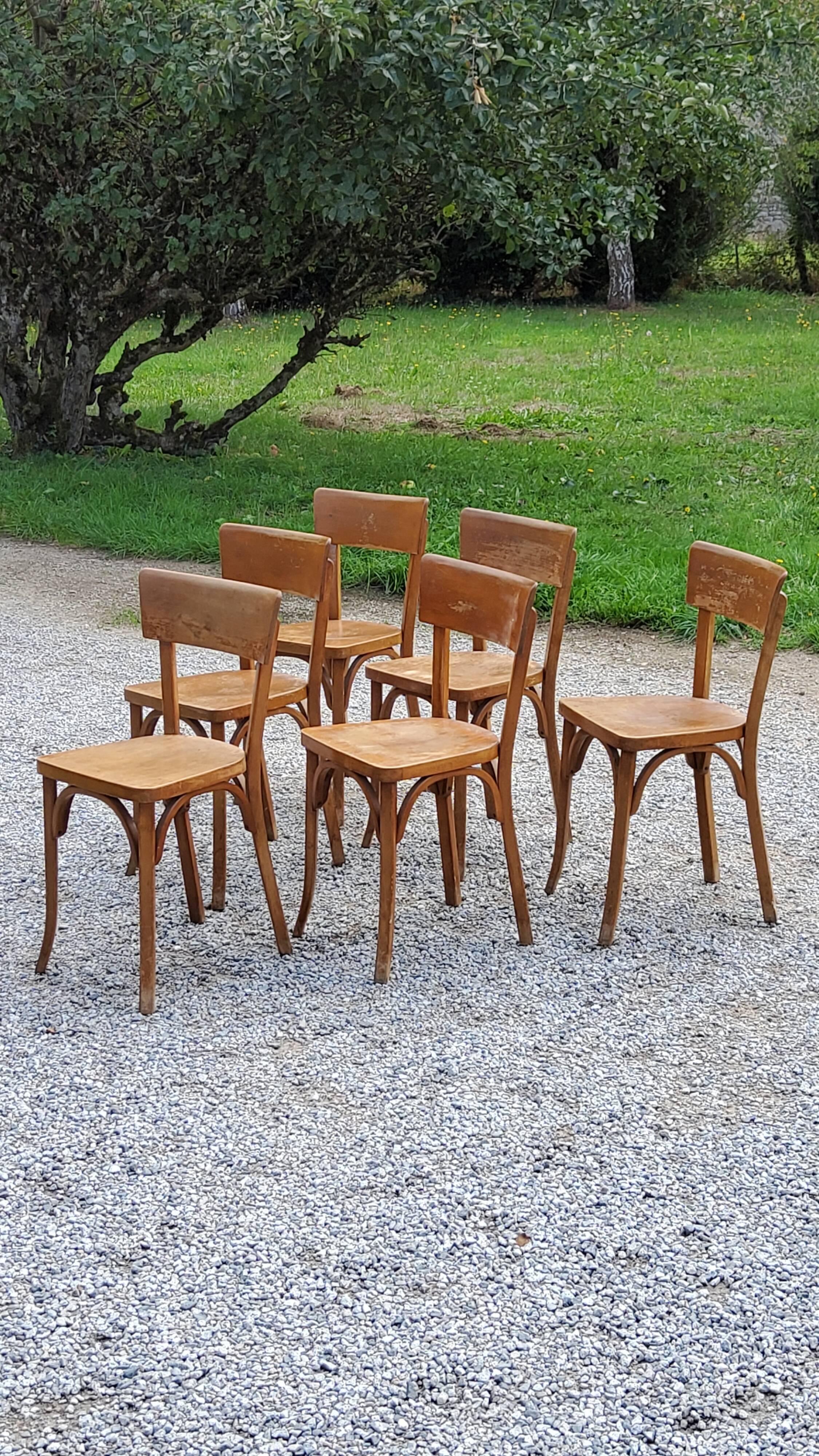Set of 6 Baumann bistro chairs from the 50s stamp with iron