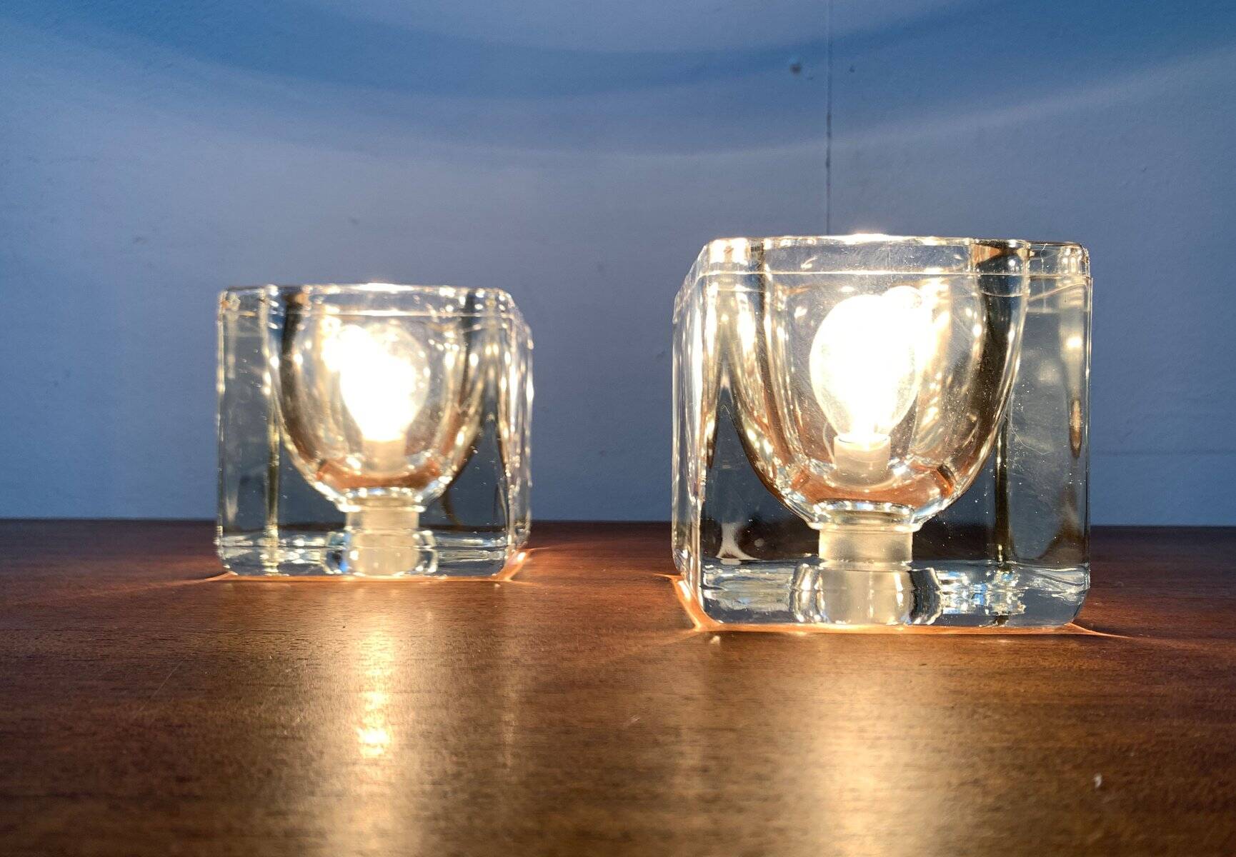 Vintage German glass cube table lamps TA 14 by Peill & Putzler, 1970s, set of 2.