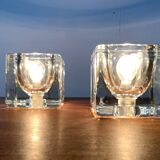 Vintage German glass cube table lamps TA 14 by Peill & Putzler, 1970s, set of 2.