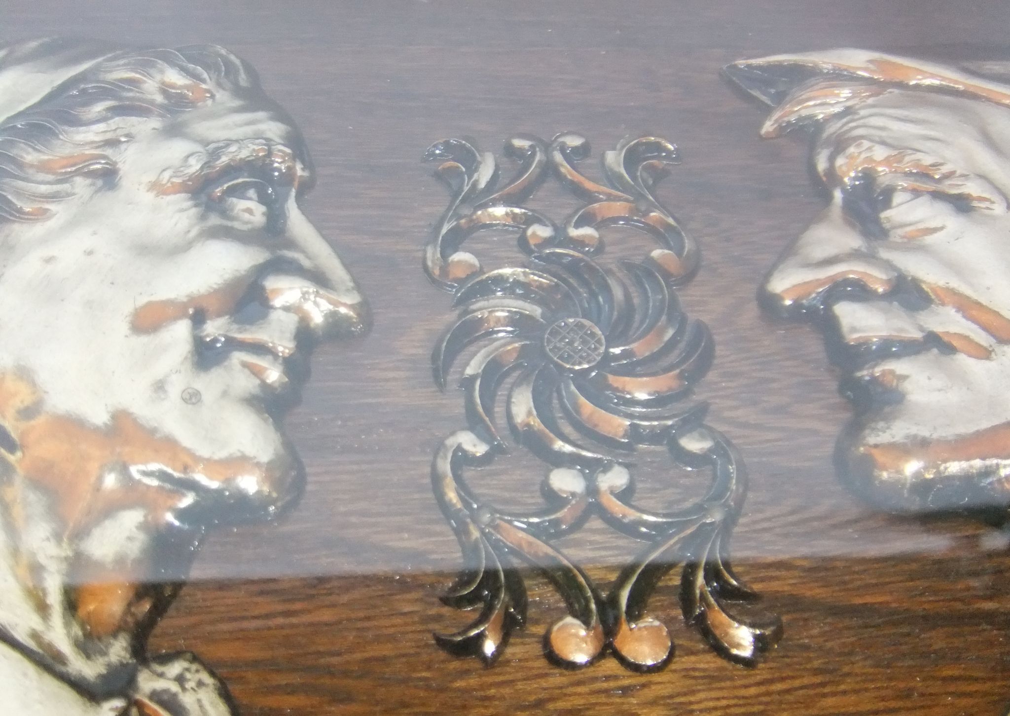 Basque service tray cross character under glass wood vintage handles painting
