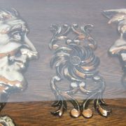 Basque service tray cross character under glass wood vintage handles painting
