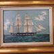 Old painting, oil on wood, schooner at sea, dated 1953, signed.