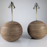 Paire de pieds de lampes de table en bois laminé et laiton, années 1960