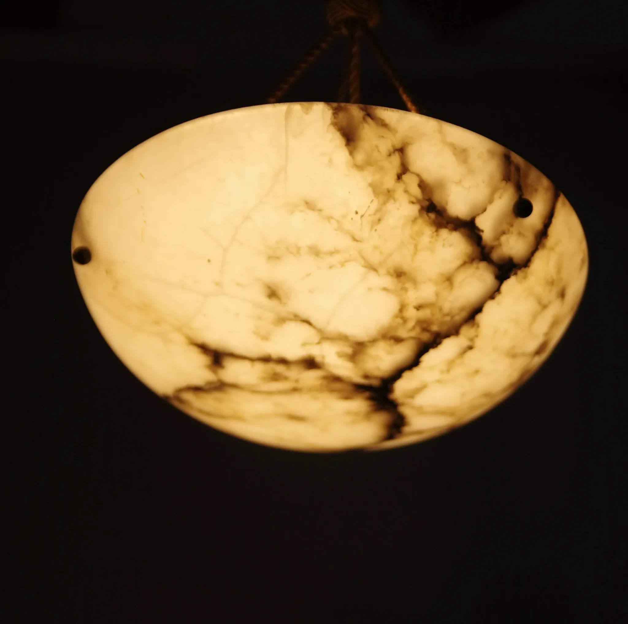 Art Deco Alabaster Pendant Light, Hand-Carved, 1920s