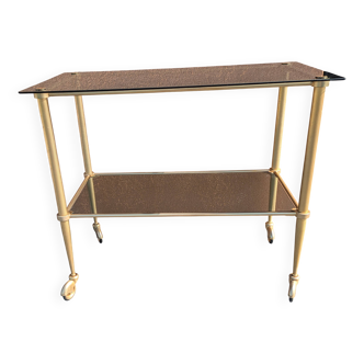 Smoked glass and brass serving trolley