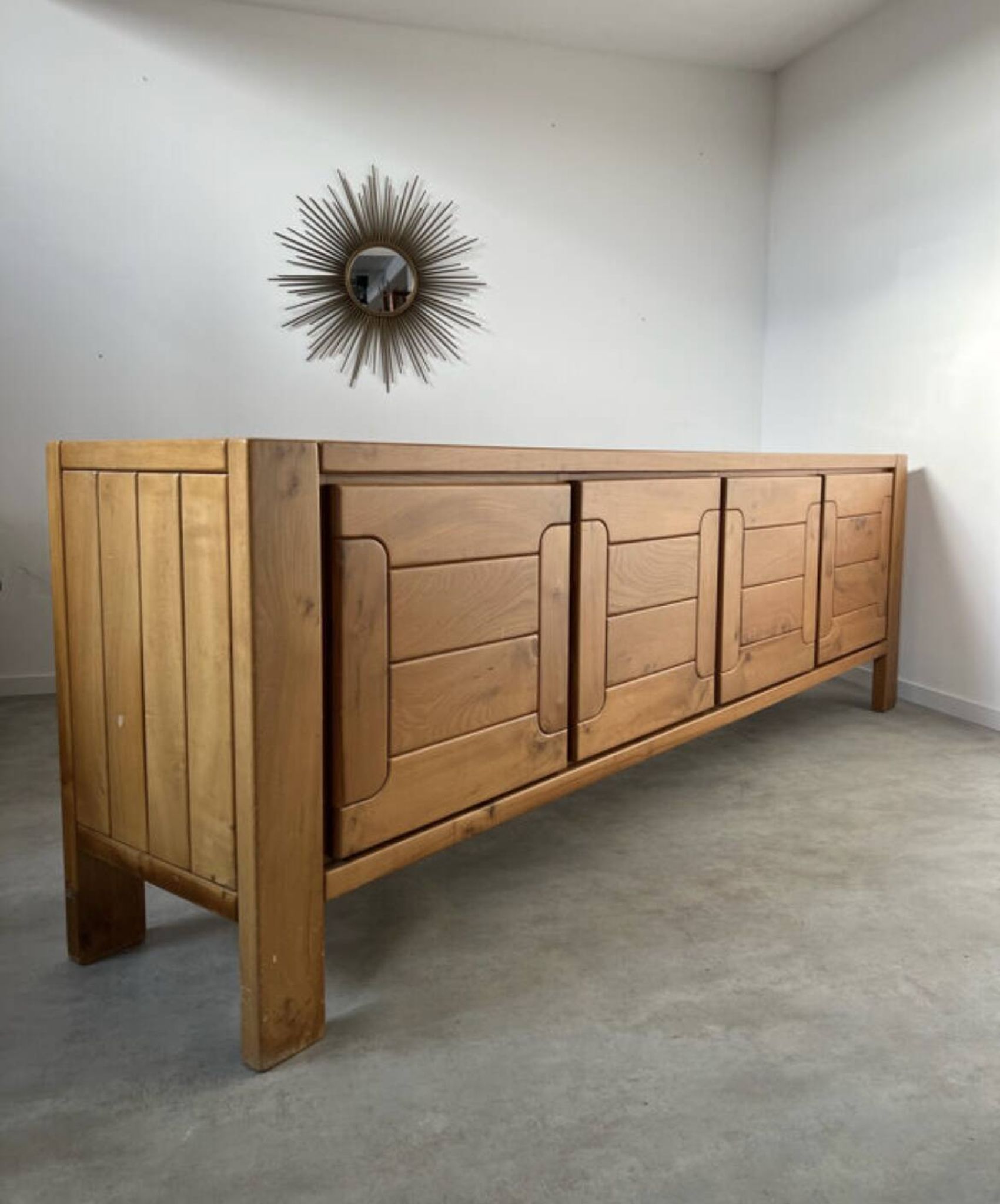 Large sideboard Regain in solid elm wood XXL 4 doors 70s