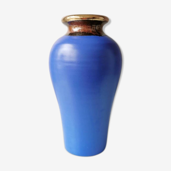 Vase bleu en faïence vintage, années 80