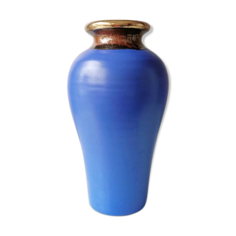 Vase bleu en faïence vintage, années 80