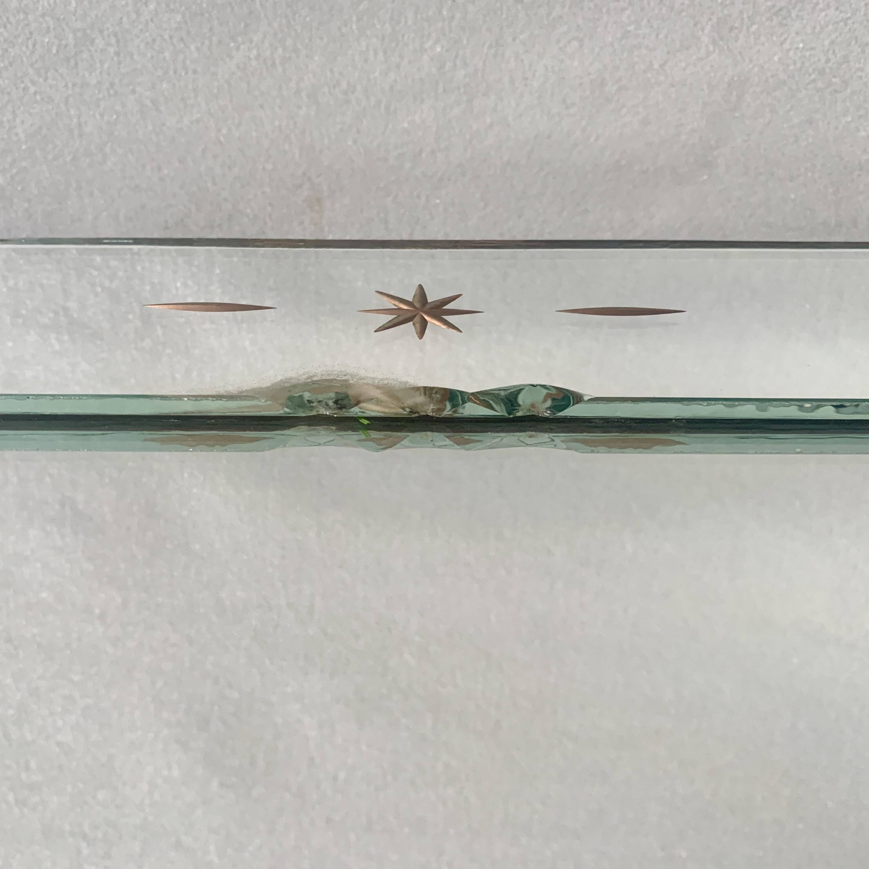 Rectangular Art Deco wall mirror inlaid and chiseled on wood