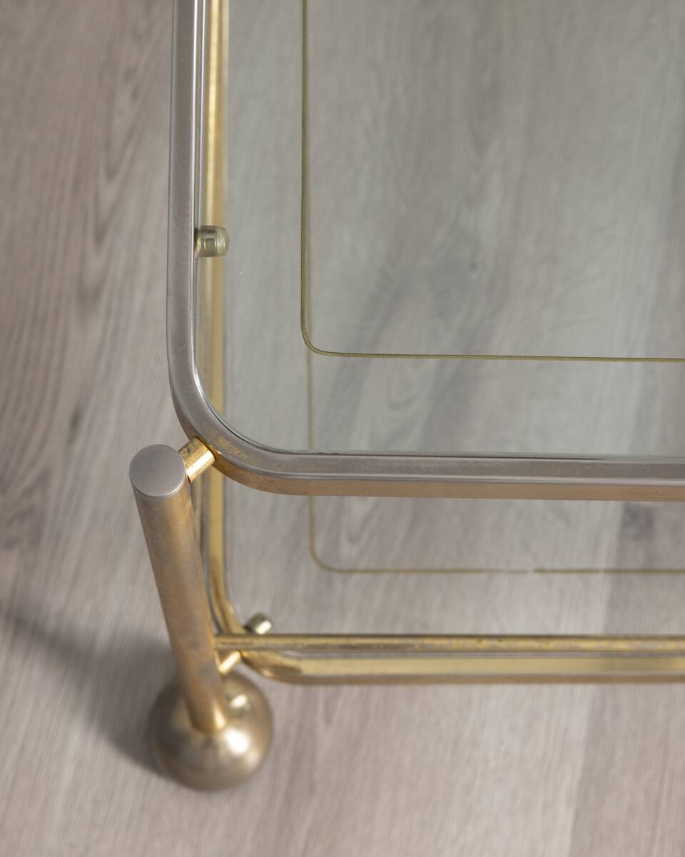 Vintage 1970s gold-plated metal and glass coffee table, designed by Allegri