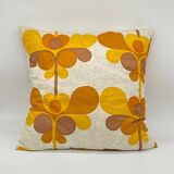 Vintage orange/brown cushion with stylized flowers