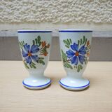 2 antique earthenware mazagrans with hand-painted floral decoration
