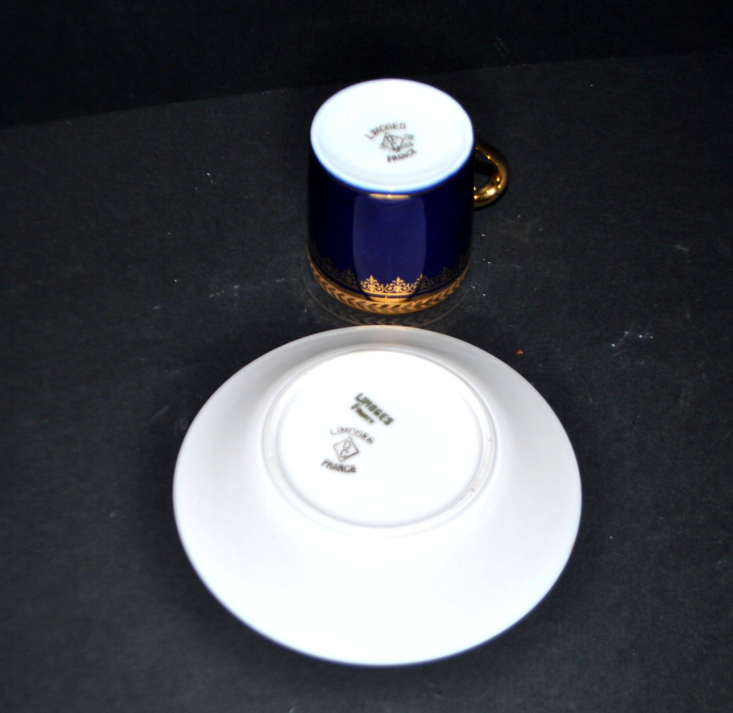 Limoges DC cobalt blue and gold porcelain litron coffee cup