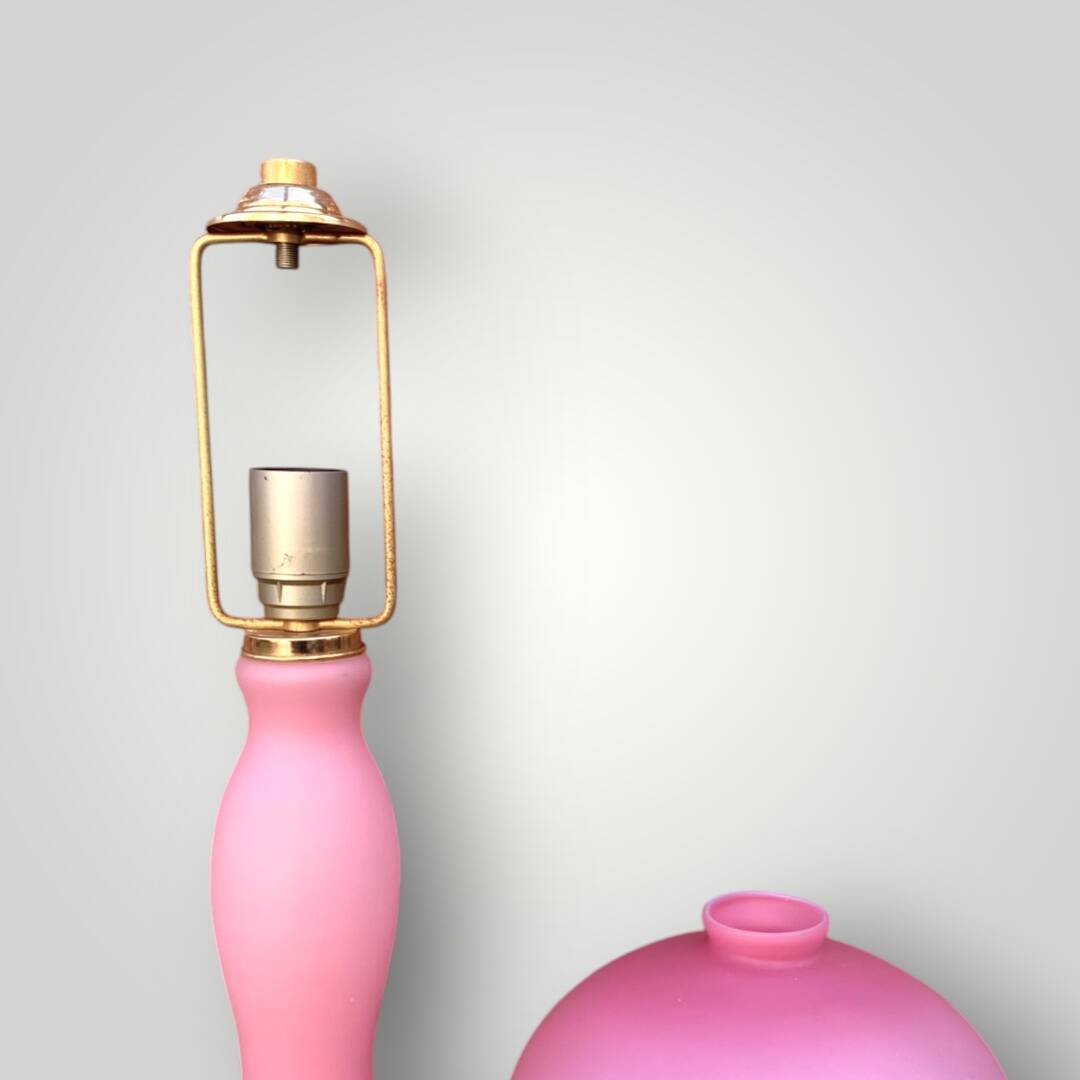 Pink frosted glass and gold brass accent lamp - 1970s