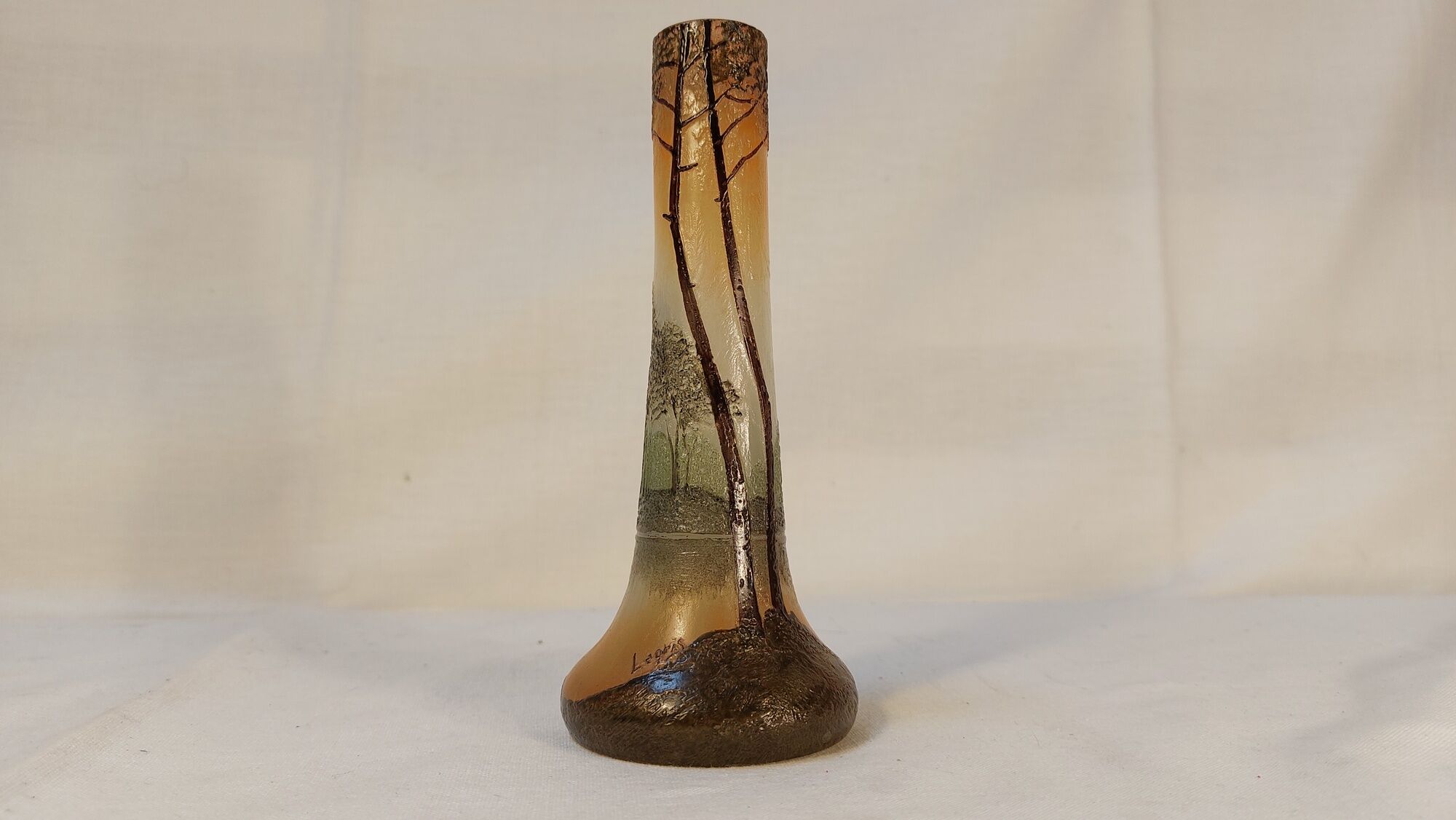 Acid-engraved glass soliflore vase signed Legras - Art Nouveau