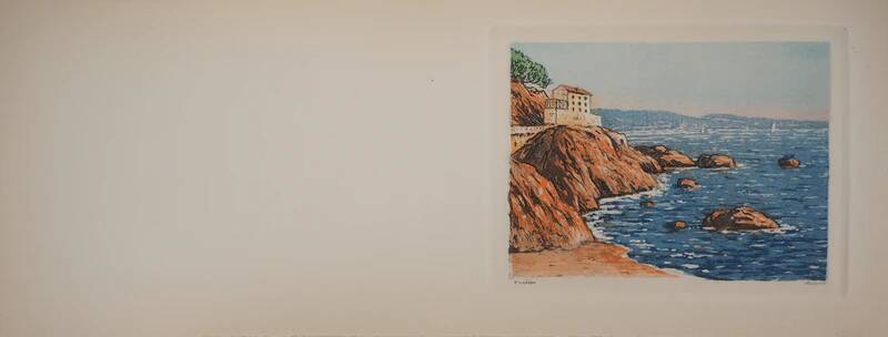 René Ligeron: Mediterranean, seaside house, signed original engraving.