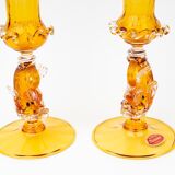 Pair of Hand Blown Salviati Venetian Dolphin Figural Candleholders