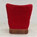 1960s, danish high back vintage armchair in cherry-red velour