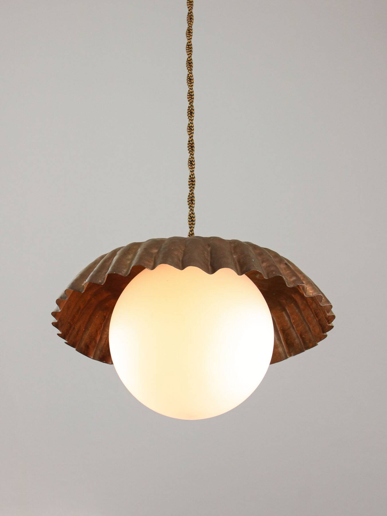 Mid-Century Italian Copper and Opaline Pendant Lamp