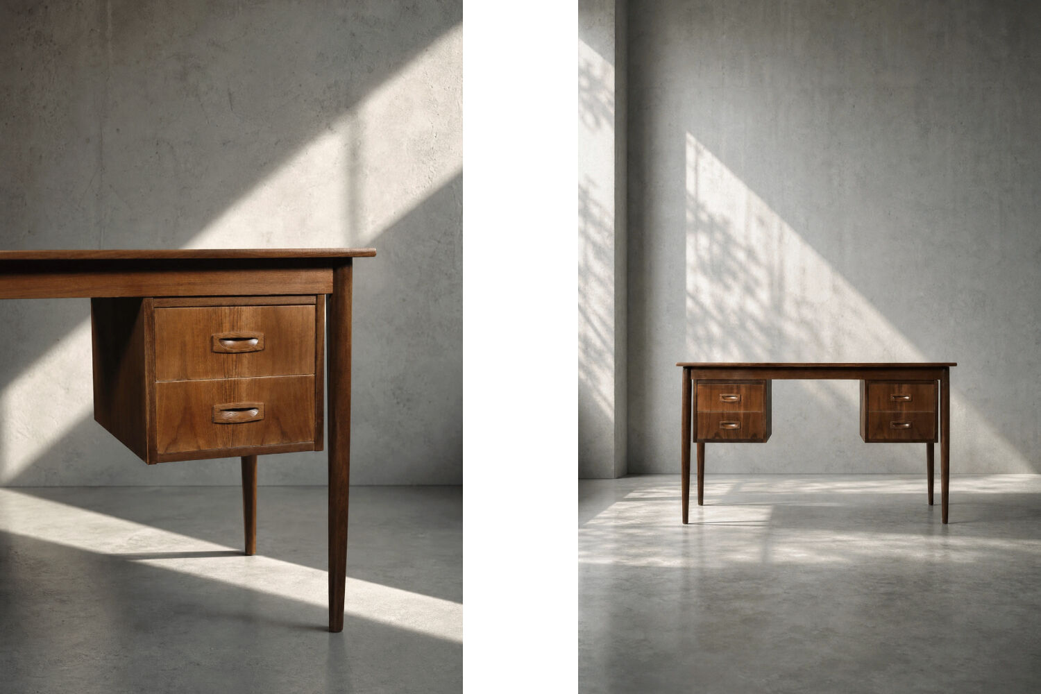 Bureau vintage scandinave moderne en teck des années 1960 avec tiroirs.