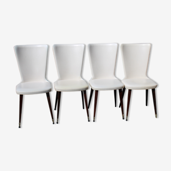 Chaises vintage en cuir blanc cassé année 60