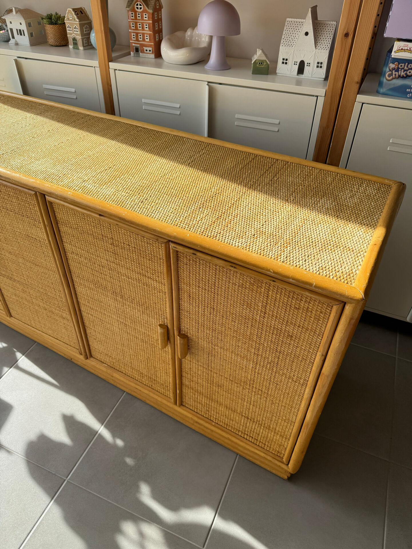 Sideboard wood wicker caning rattan