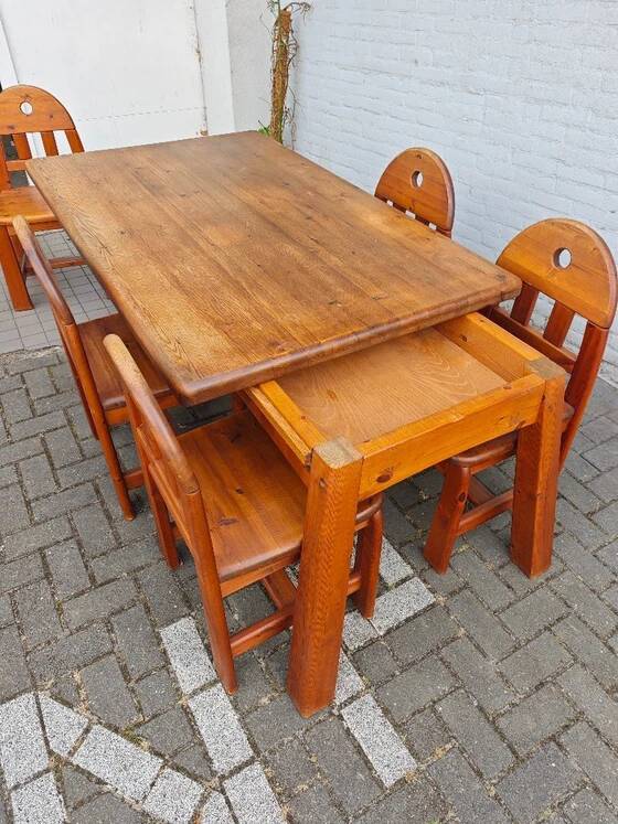 Ensemble de salle à manger de 5 chaises et table en bois massif - Style brutalisme, wabi-sabi, japandi