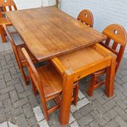 Dining Set of 5 Chairs and Table in Solid Wood - Brutalist, Wabi-Sabi, Japandi Style