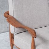 Guillerme et Chambron Oak Mid-Century French Upholstered Armchair